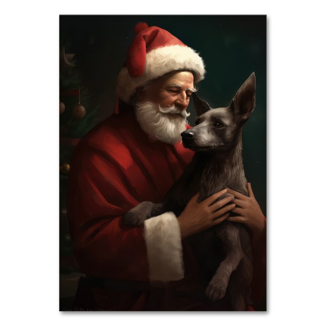 Tarjeta De Mesa Xoloitzcuintli Con Navidades festivos de Santa Cla (Anverso)