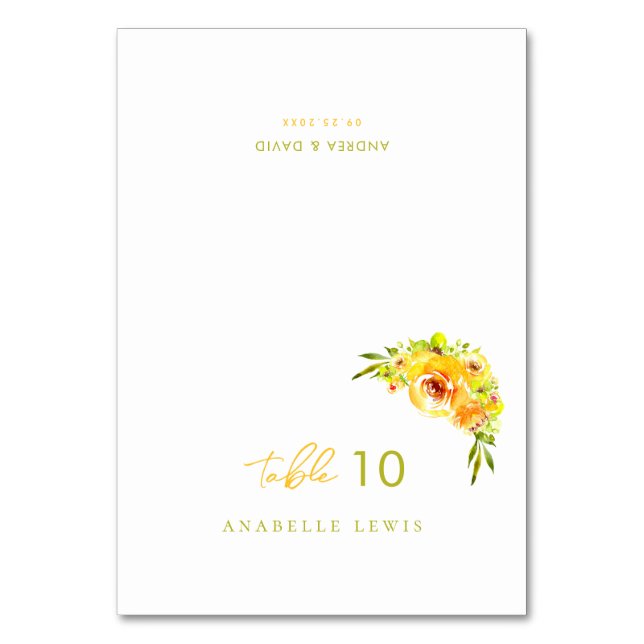 Tarjeta De Mesa Yellow Green Floral Guest Name Wedding Place Card (Anverso)