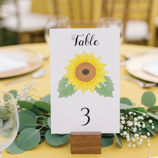 Tarjeta De Mesa Yellow Watercolor Sunflower Wedding  (Subido por el creador)