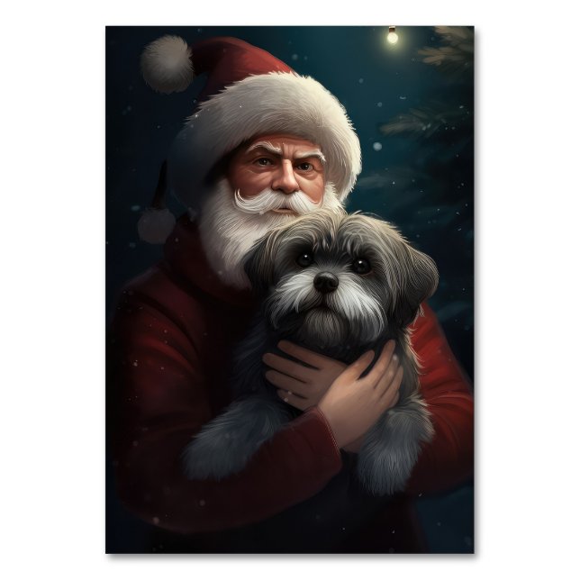 Tarjeta De Mesa Yorkipoo con Navidades festivos de Santa Claus (Anverso)