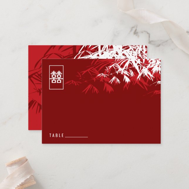 Tarjeta De Mesa Zen Bamboo deja doble felicidad a Boda chino (Anverso/Reverso In Situ)