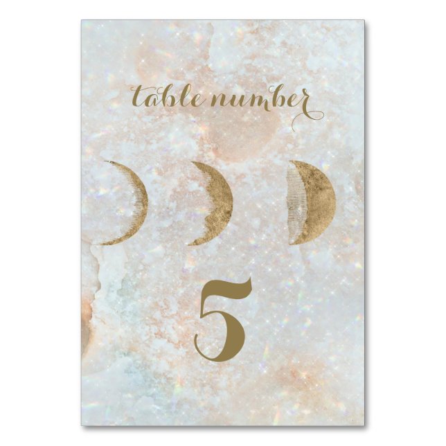 Tarjeta De Mesa Zodiac Moon Ice Blue Celestial Gold Table Number (Anverso)