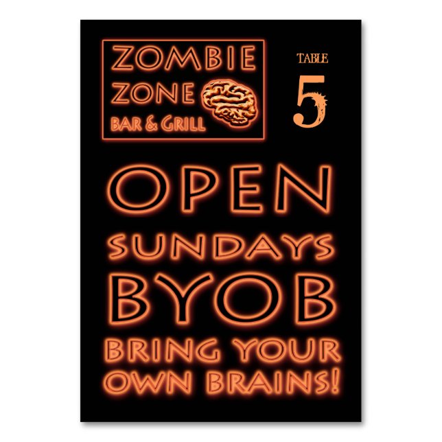 Tarjeta De Mesa Zombie Zone BYOB Trae tus propios cerebros Hallowe (Anverso)