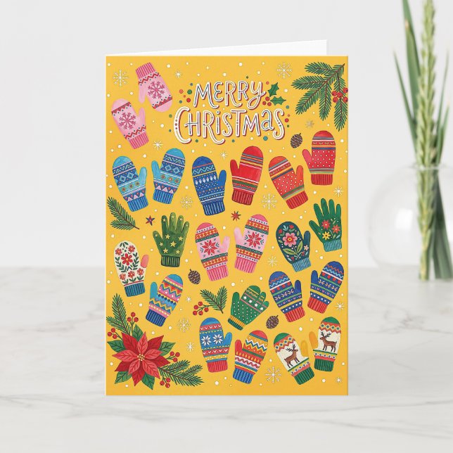 Tarjeta de Mitones de Navidad de Invierno (Anverso)