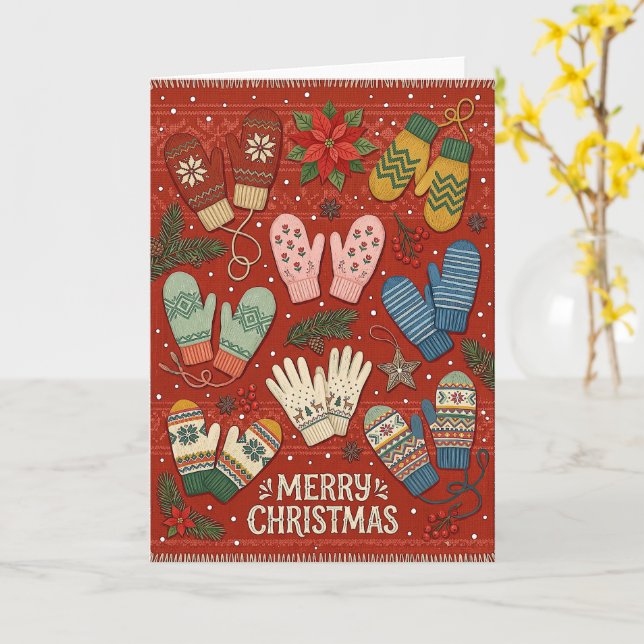 Tarjeta de Mitones de Navidad de Invierno (flor amarilla)