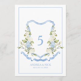 Tarjeta de monograma de cresta de Hortensia Azul
