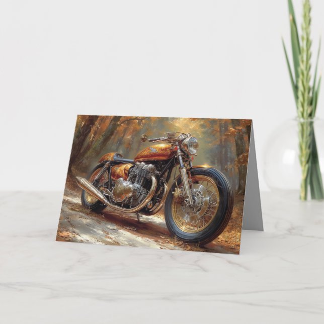 Tarjeta de motocicleta Bobber Gold - Fondo foresta (Anverso)