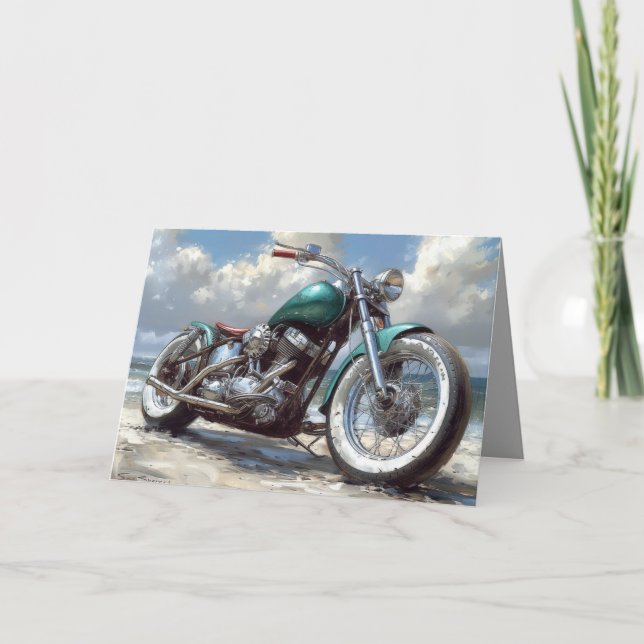 Tarjeta de motocicleta Bobber Verde - Fondo de pla (Anverso)