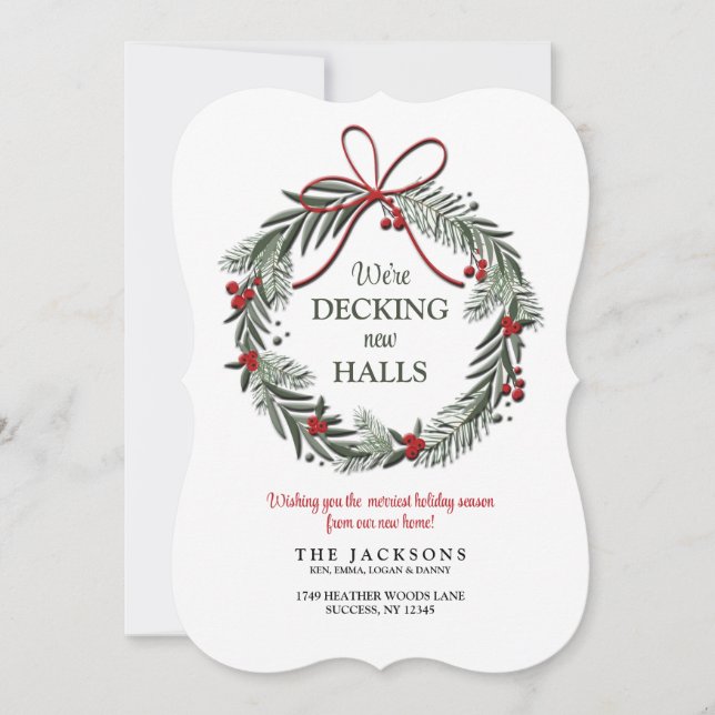 Tarjeta de Mudanza de Fiestas Decking New Halls (Anverso)