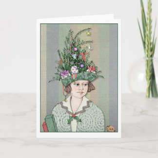 Tarjeta de mujer de árbol de Navidad