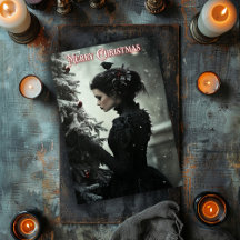 Tarjeta de mujer gótica con Navidades de árbol