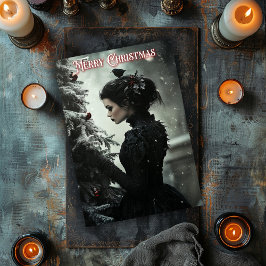 Tarjeta de mujer gótica con Navidades de árbol