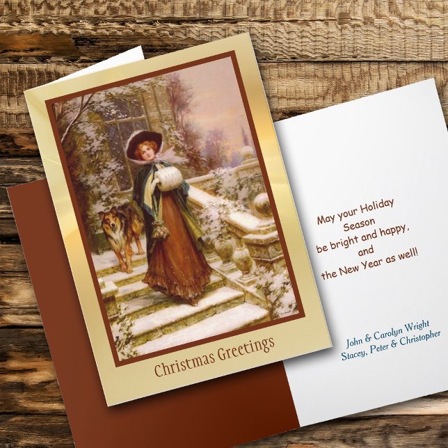 Tarjeta de mujer victoriana con Navidades de perro (Subido por el creador)