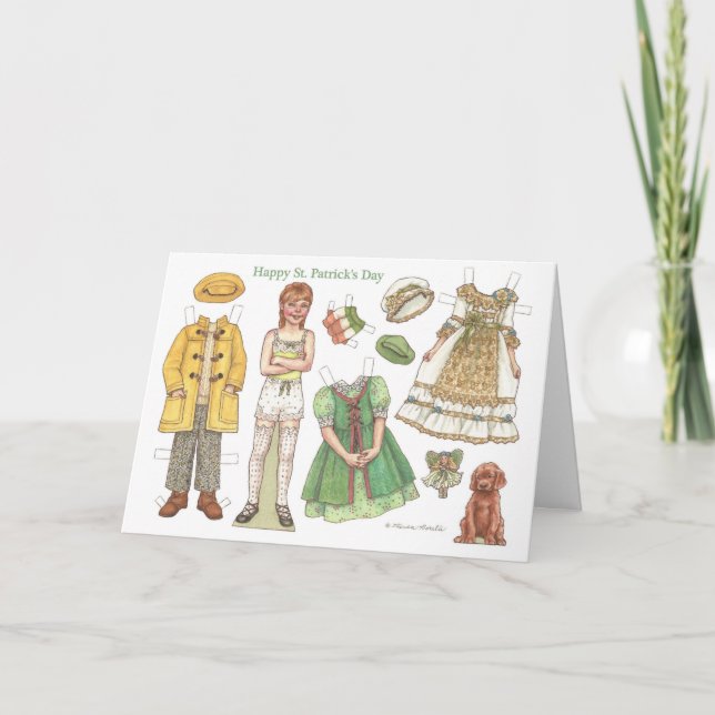 Tarjeta de muñeca de papel del Chica irlandés St.  (Anverso)