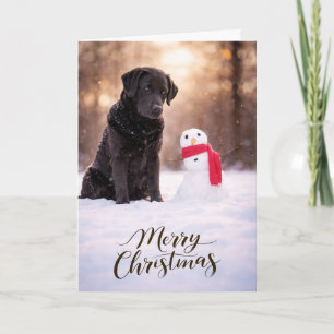 Tarjeta de Muñeco de Nieve de Navidad con Labrador