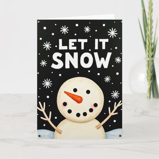 Tarjeta de muñeco de nieve 'Deja que nieve' (Anverso)