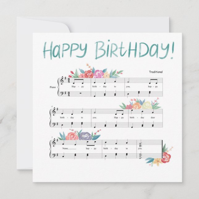 Tarjeta de música Happy Birday Floral Sheet (Anverso)