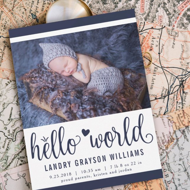 Tarjeta de nacimiento con foto Hello World Navy mo (Subido por el creador)