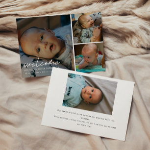 Tarjeta de nacimiento de bebé de 4 fotos con letra