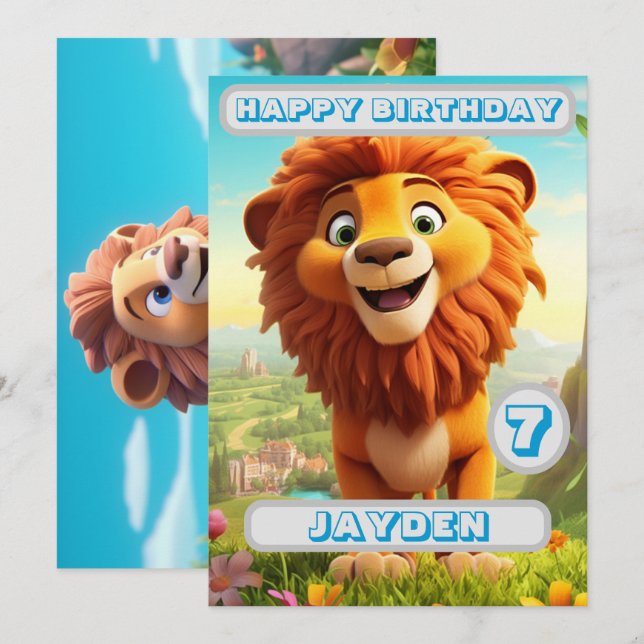 Tarjeta de nacimiento de león personalizada Niños  (Anverso / Reverso)