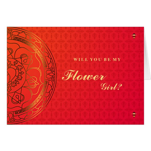 Tarjeta de naranja Damask Flower Girl (Anverso (Horizontal))