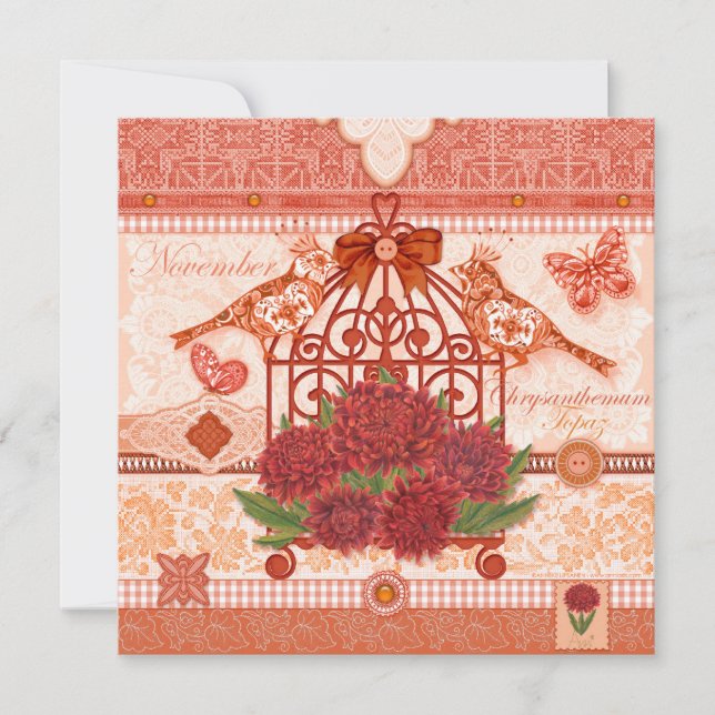 Tarjeta de natalidad de flor y gema Noviembre (Anverso)