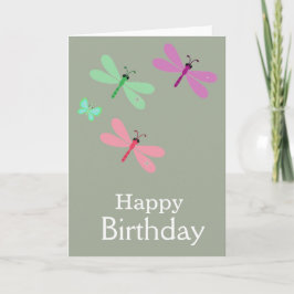 Tarjeta de natalidad feliz para las libélulas