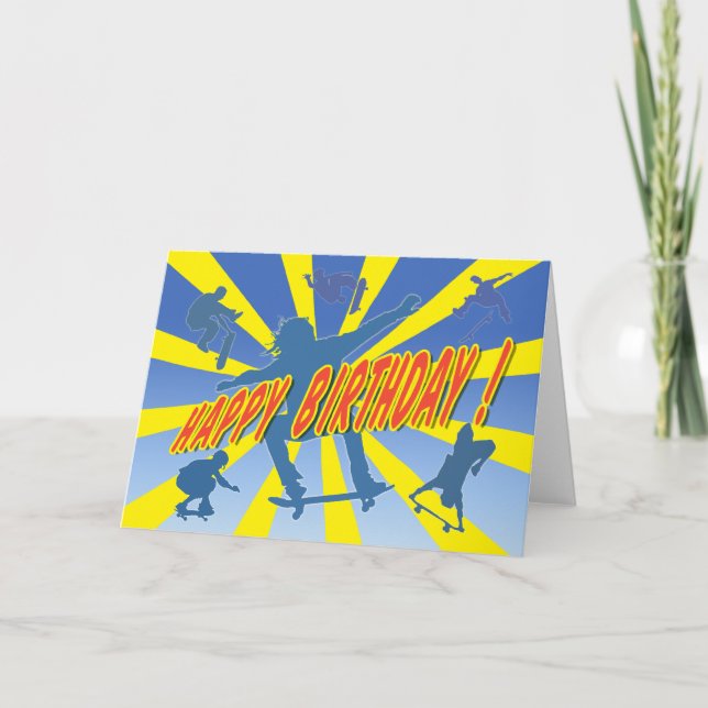 Tarjeta de natalidad feliz para patinar en patinet (Anverso)