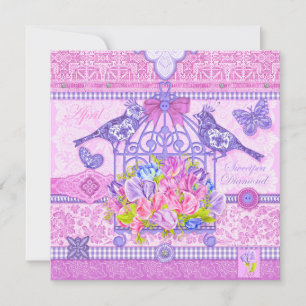 Tarjeta de natalidad Flower and Gem April Birdcage