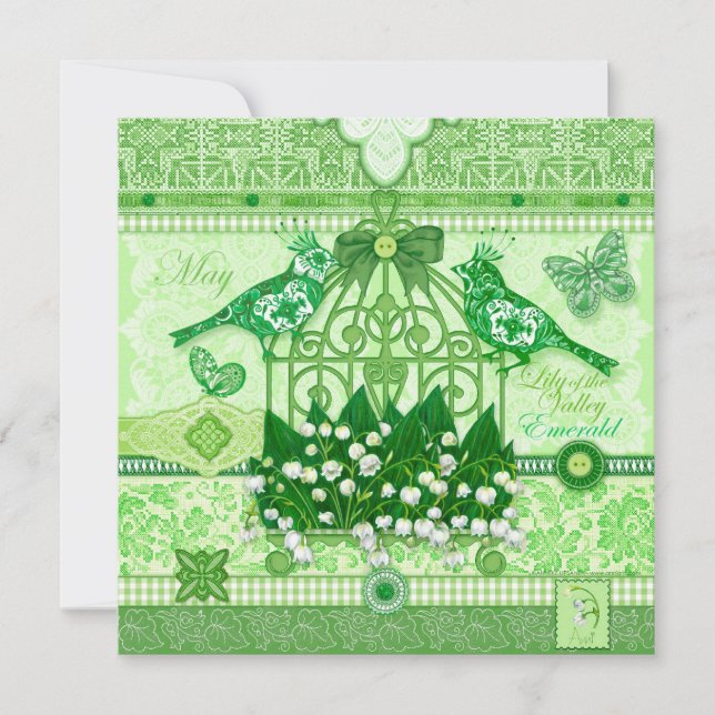 Tarjeta de natalidad Flower and Gem May Birdcage (Anverso)