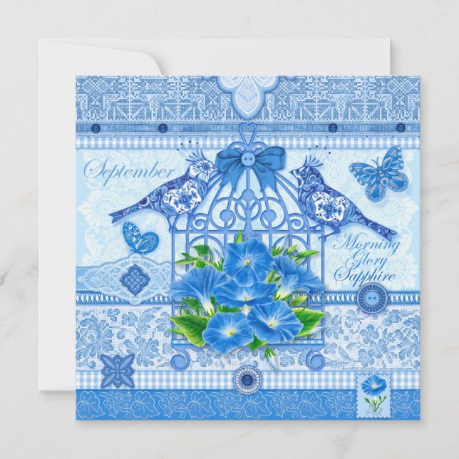 Tarjeta de natalidad Flower and Gem September Bird (Anverso)