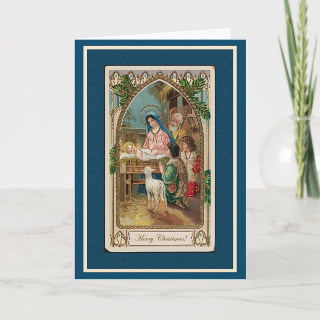 Tarjeta de natividad azul vintage (Anverso)