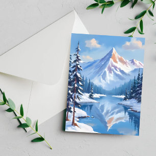 Tarjeta de naturaleza de acuarela de nieve de invi
