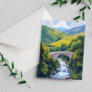 Tarjeta de naturaleza de acuarela verde del puente