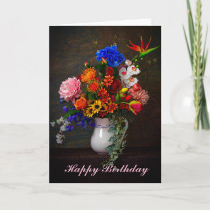 Tarjeta de naturaleza muerta de flores en una jarr
