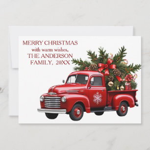 Tarjeta de Navidad 2025 Camión Rojo Retro Antiguo