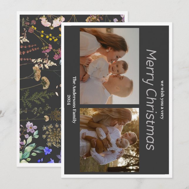 Tarjeta de Navidad 2 con foto botánica floral de f (Anverso / Reverso)