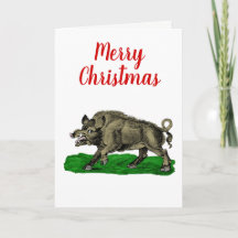 Tarjeta de Navidad #3C Dibujo de Jabalí Vintage en