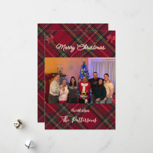 Tarjeta de Navidad a cuadros con foto familiar