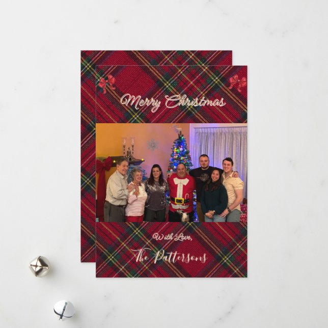 Tarjeta de Navidad a cuadros con foto familiar (Anverso/Reverso In Situ)