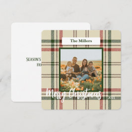 Tarjeta de Navidad a cuadros personalizable crema 
