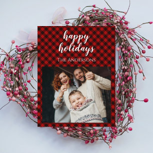 Tarjeta de Navidad a cuadros rojos para celebrar c