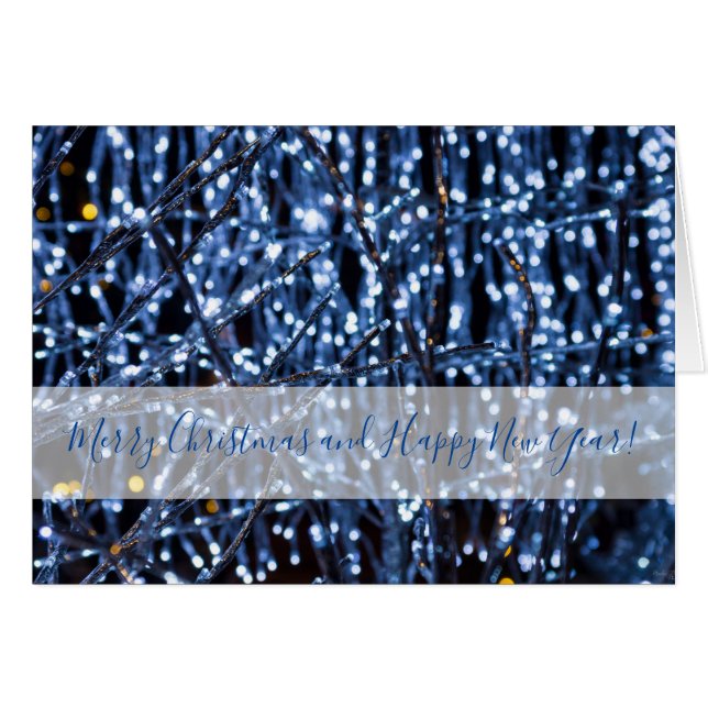Tarjeta de Navidad abstracta de luces azules (Anverso (Horizontal))
