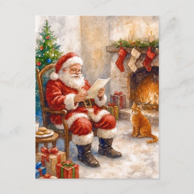 Tarjeta de Navidad acogedora de Santa Claus junto  (Anverso)