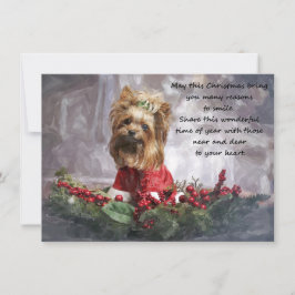 Tarjeta de Navidad acuarela con Yorkshire Terrier