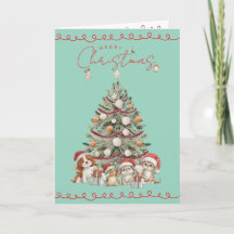 Tarjeta de Navidad Acuática de Mascotas Lindas | T