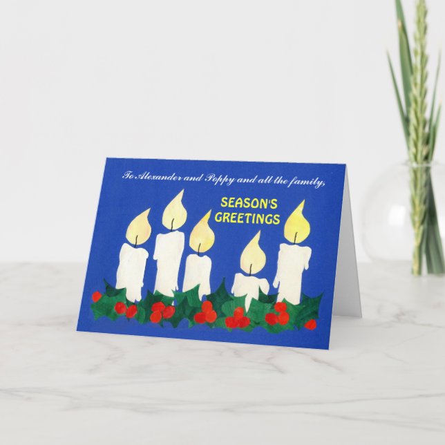 Tarjeta de Navidad adaptable - velas y acebo (Anverso)