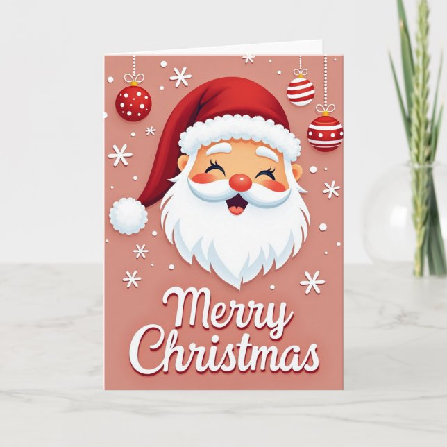 Tarjeta de Navidad adorable de Santa con adornos (Anverso)