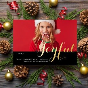 Tarjeta de Navidad alegre con foto de familia con 