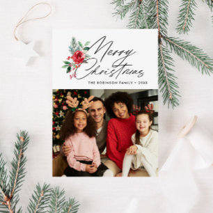 tarjeta de Navidad alegre con guión botánico de mo